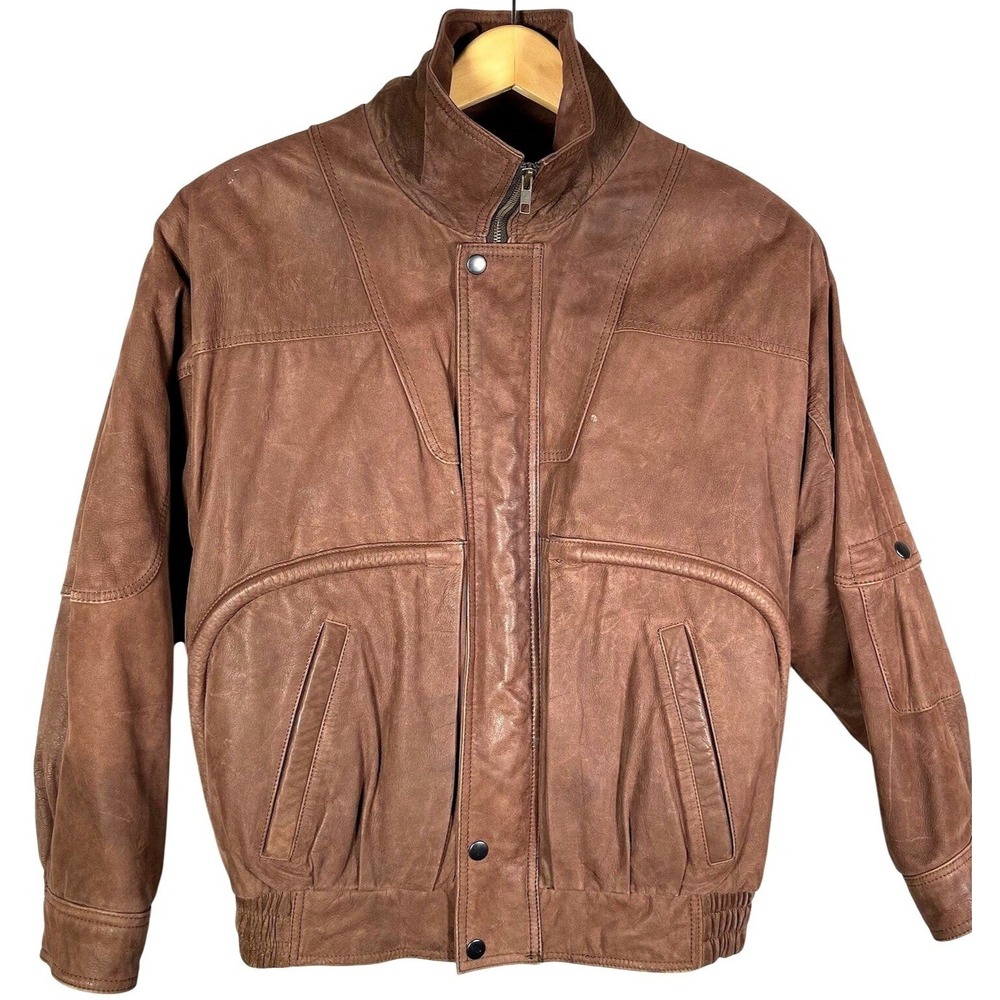 Vintage U2 Wear Me Out Brown Leather Bomber Jacket Mens S 38 Flight Biker Moto
